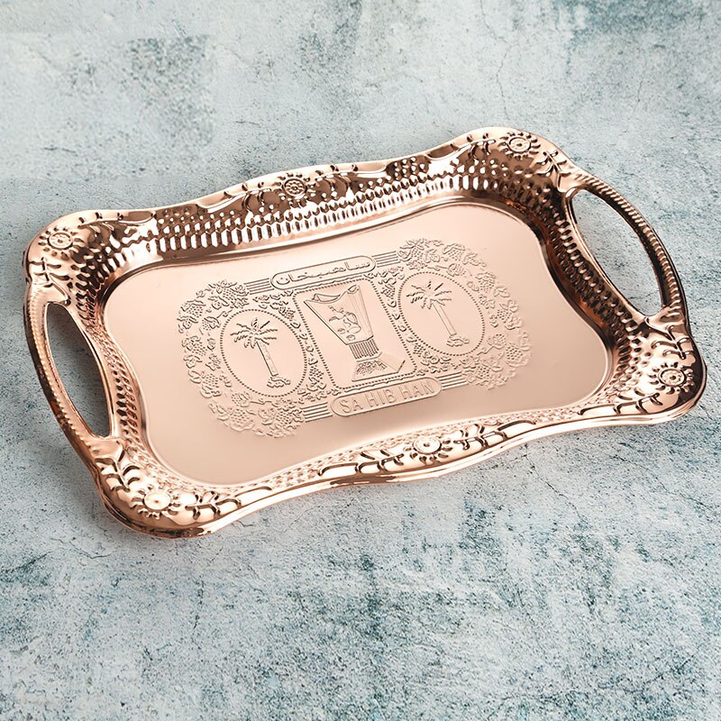JINSERTA Metal Serving Tray Retro Dessert Cake Plate Tea Cup Coffee Tray with Handle for Home Party Wedding Hotel Cafe Decor
