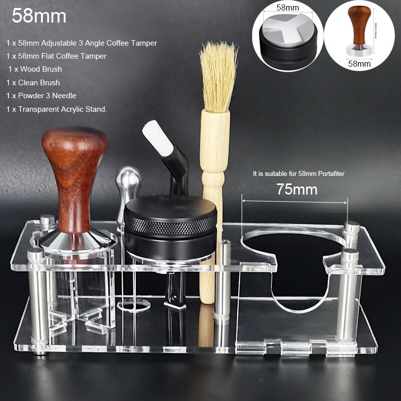 5Pcs/Set 51mm/53mm/58mm Coffee Tamper Espresso Tampers Mat Base Rack Stand Coffee Maker Portailfter CoffeewareFilter Accessories