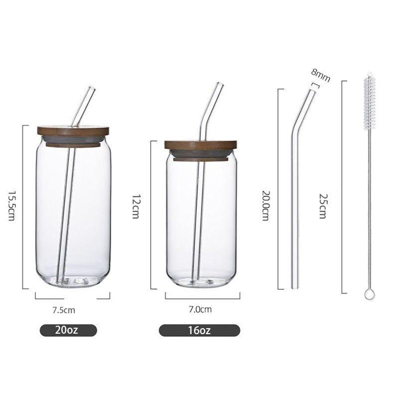 4Pcs Set Drinking Glasses with Glass Straw Cup Lid 16oz Can Shaped Glass Cups, Beer Glasses, Iced Coffee Glasses for Whiskey Tea